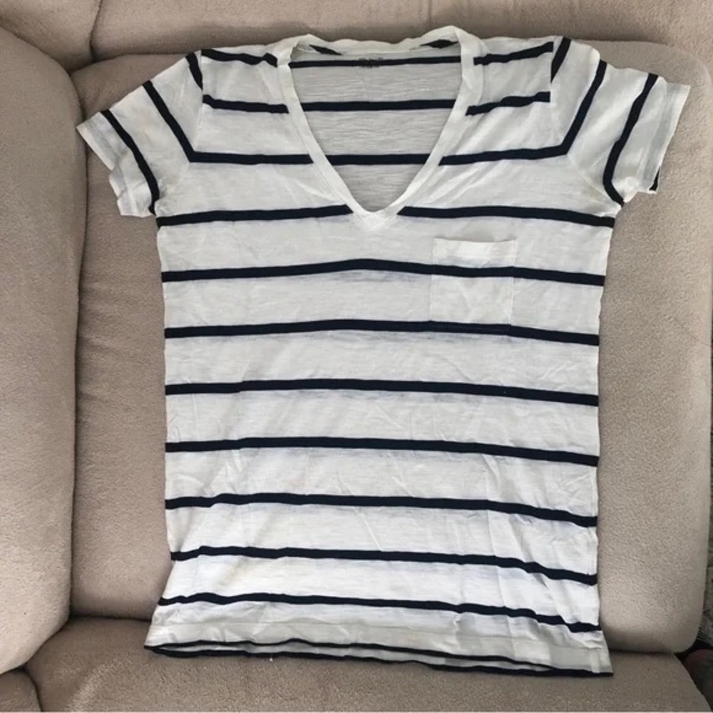 Madewell Blue & White Striped Short Sleeve V-Neck T Shirt Size XS